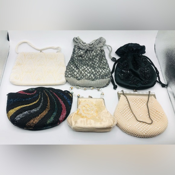 Lot 6 Beaded Purses Bags Evening Clutches Weitz France Desert Winds Vtg 30s 40s - Picture 1 of 16